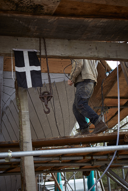 A traditional wooden boat being built by Luke Powell of Working Sail