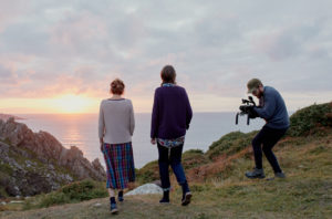 Photographing our new season clothing on our print designers, on the Cornish cliffs