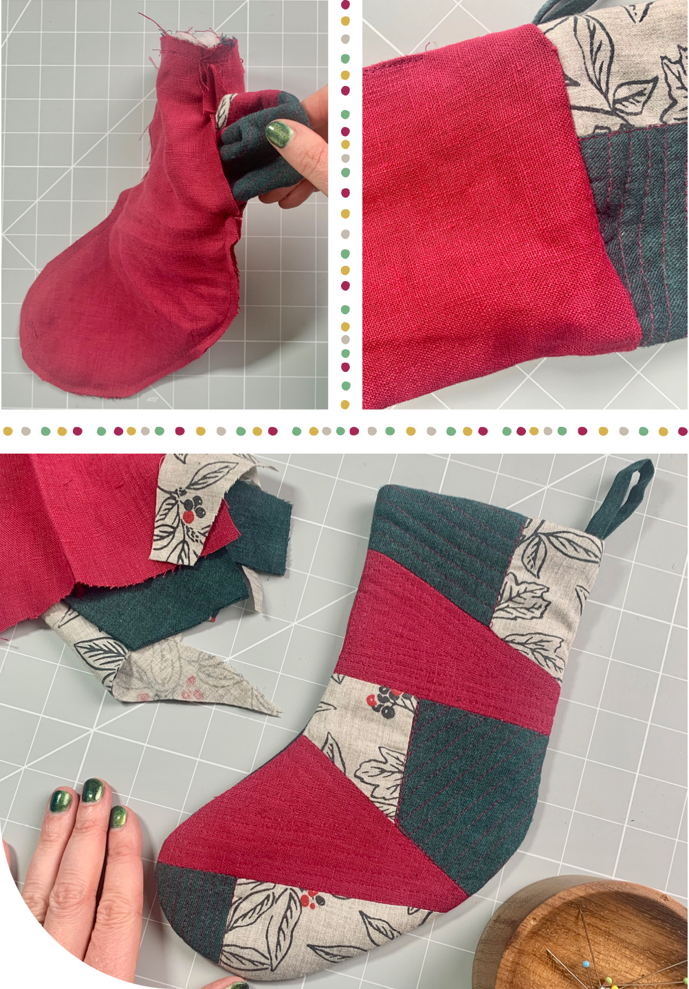 Bag out and complete your patchwork Christmas stocking