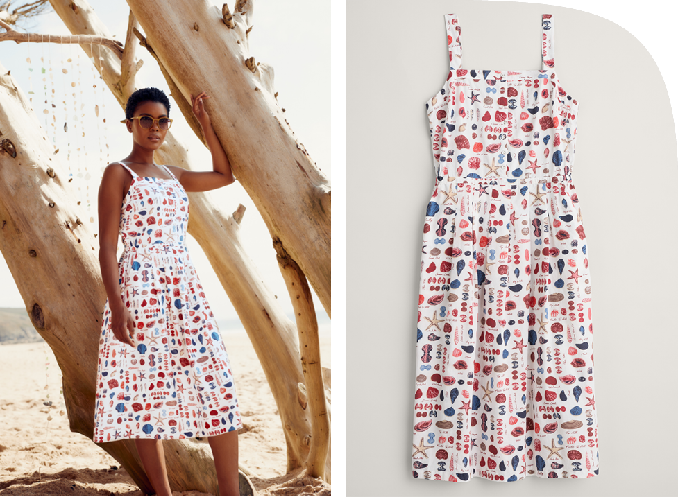 Seasalt Cornwall Valley Roam Dress in Shell Collecting Print